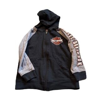 Harley Davidson Hooded Full Zip Sweatshirt Sz 4 Black Gray Kids